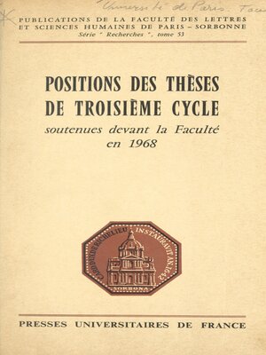 cover image of Positions des thèses de troisième cycle soutenues devant la faculté en 1968